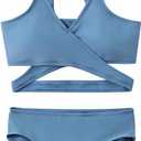 karrack Teen Girls' Swimsuits Two-Piece V-Neck Bikini Adjustable Shoulder Straps Swimsuit Kids Bikini Set, 12-14