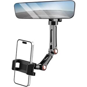 Karmus Rear View Mirror Phone Holder, Rearview Mirror Phone Holder for Car, Rotatable and Retractable Car Phone Holder Mount, Car Truck Essentials Accessories Compatible with All Cell Phones (Rose Gold)
