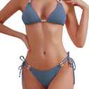 TASHEHE Women's Triangle String Bikini Set Sexy Tie Side Two Piece Swimsuit Cute Halter Bathing Suit Size S