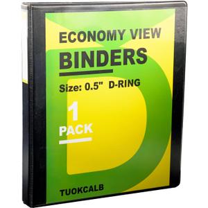 Black D-Ring 3-Ring Binders, 0.5 Inch 1 Pack, 3.4mm Thick Cover, Writable Spine on The Side, Hold 150 Sheets of 8.5" x 11" Paper.