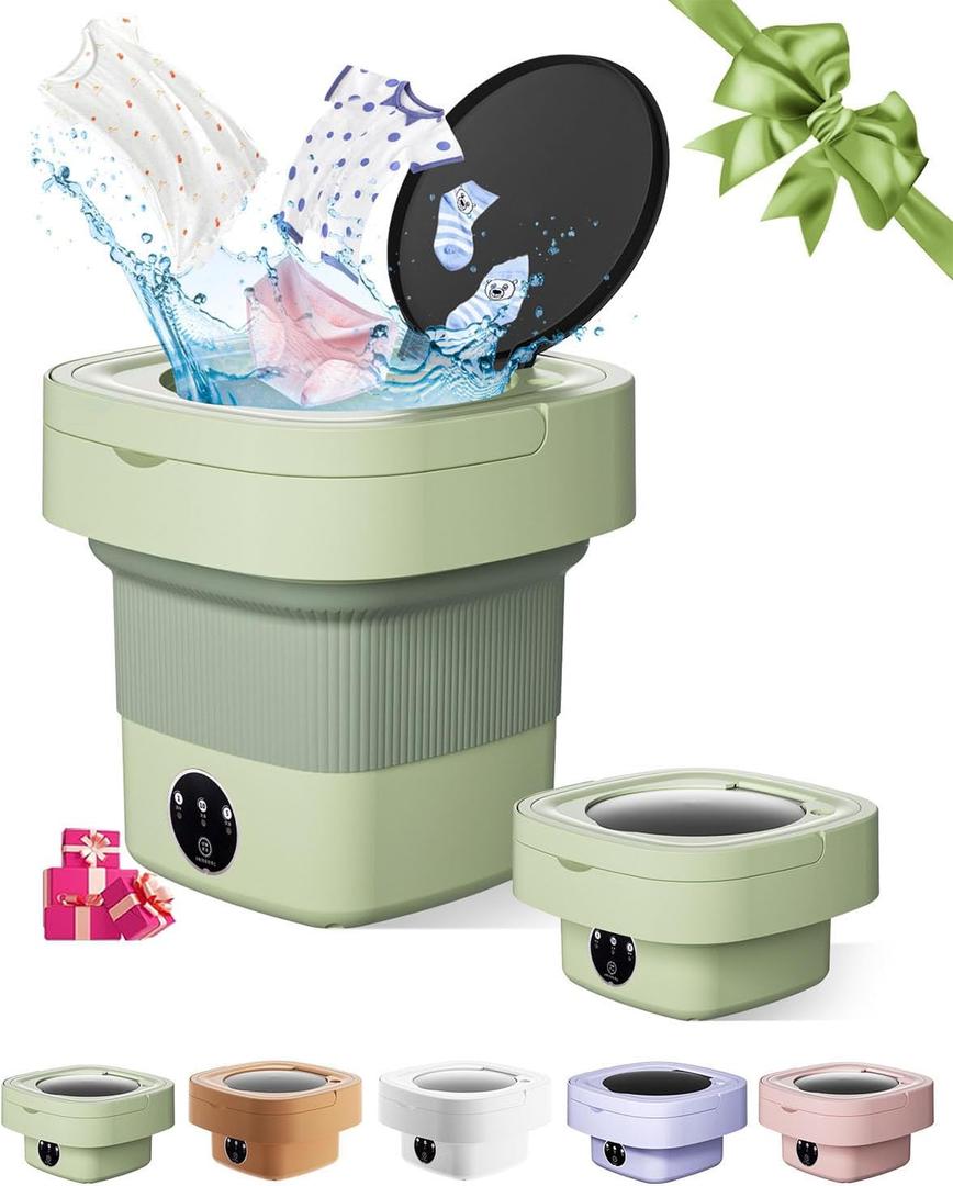 9L Portable Washing Machine, Mini Laundry Washer with 3 Kinds of Time Modes, for Underwear, Baby Clothes, Sock, Small Delicates. Foldable Washing Machine for Apartment, Home, Hotel, Camping, RV(Green)