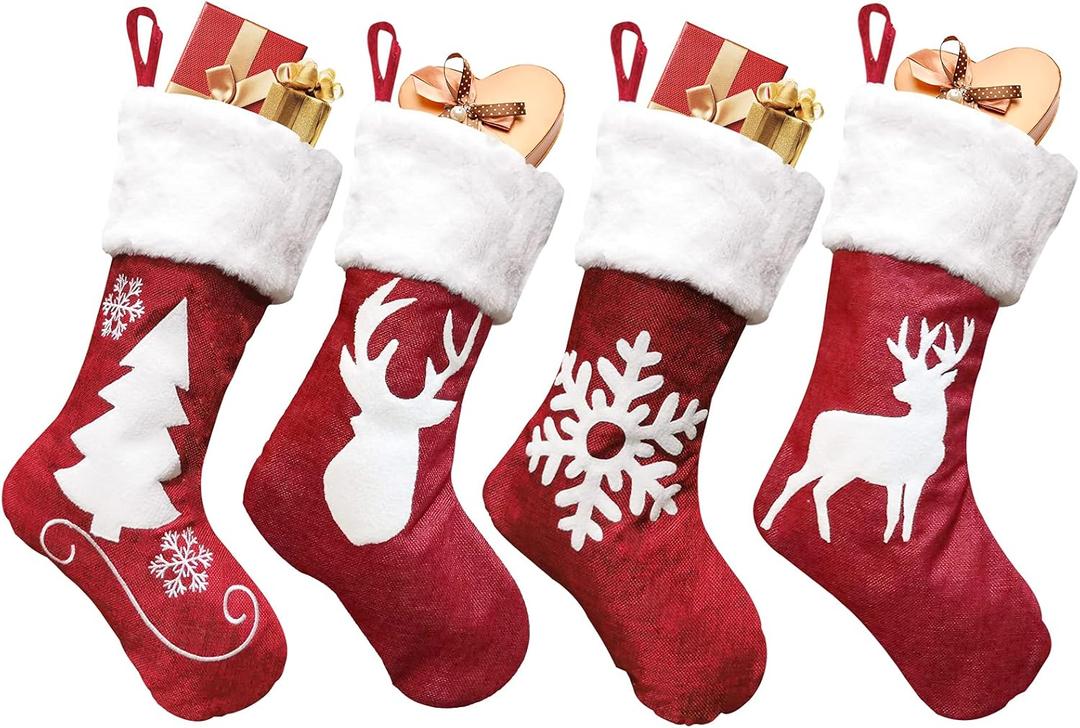 Christmas Stocking, 4 x Large Christmas Stockings Hanging Santa Claus Gift Bag Christmas Stocking Large Size Ornament for Decoration Fireplace Tree Display Candy