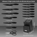 Knife Set with Sharpener  15 pcs High Carbon Stainless Steel Knives Block Set, Stainless Steel Knife Set, Built-in Sharpener Kitchen Knife set, With Anti slip and Ergonomic Handles (Black)