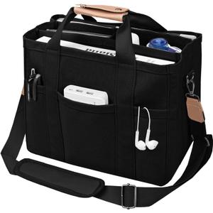 Canvas Tote Bag with Multi-Pocket for Women Large Crossbody Shoulder Handbag Everything Tote Bag with Compartments (Black) L
