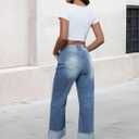 Genleck Wide Leg Cropped Jeans for Women Trendy High Waisted Crossover Boyfriend Jeans Mom Baggy Stretchy Denim (Blue, XS)