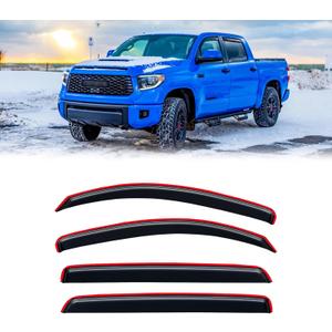 in-Channel Rain Guards for 2007-2021 Toyota Tundra Crewmax, Window Visor Shields Vent Deflector Shade Wind Dark Smoke 2008 2009 2010 2011 2012 2013 2014 2015 2016 2017, Tape-On Outside-Mount, 4PCS
