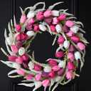 20 Inch Tulip Wreath for Front Door, Spring Summer Wreath with Pink White Purple Artificial Flowers, Valentines Day Wreaths for Wedding Gifts Window Wall Festival Decorations