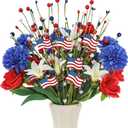 4 Pcs 4th of July Patriotic Decorations Table Centerpieces, 17.7in Red White and Blue Flower Berry Stem Picks Artificial, Memorial Independence Day Flower Decor for Home Party Supplies Vase Filler
