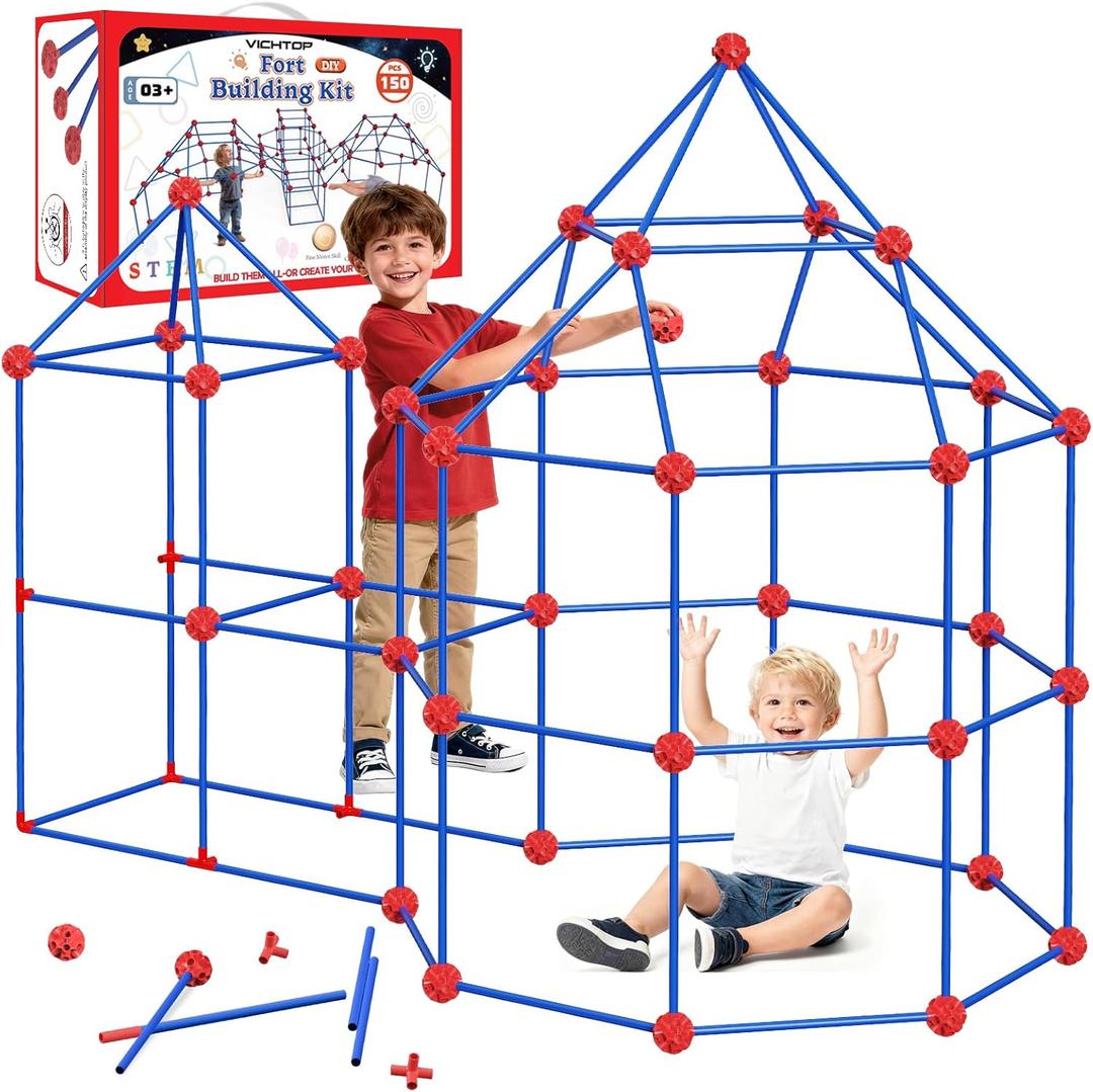 150Pcs Fort Building Kit for Kids 4-8-12, Construction STEM Building Toys, Christmas & Birthday Gifts for Boys & Girls Age 4 5 6 7 8 Years Old