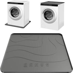 Washing Machine Drain Pan Silicone Mat, Large 30" X 28" Non-Slip Waterproof Washer Drip Tray, Anti-Vibration Soft Mat for Under Dryer or Washer, Floor Leak Protector for Laundry Room (Grey)
