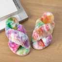 Enteer Girls Fluffy Slippers Memory Foam Soft Plush Cross Band House Shoes Indoor Outdoor Slip On