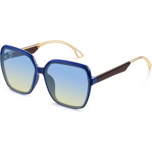 Oversized Sunglasses for Women Retro Square Sun Glasses 70s Trendy Big Large Wide Shades UV ProtectionBlue Yellow