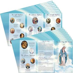 50 Pcs How to Pray the Rosary Prayer Card 9.7 x 6 Inches Catholic Laminated Card How to Pray the Rosary Pamphlet for Beginner Sunday Learning(Light Blue)