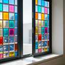 IVN Window Privacy Film Pastel Diamond Stained Glass Window Film Decorative Static Cling Non Adhesive Removable Reusable Window Cling for Bathroom Shower Windows Anti Glare UV Blocking 17.7x39.3 Inch