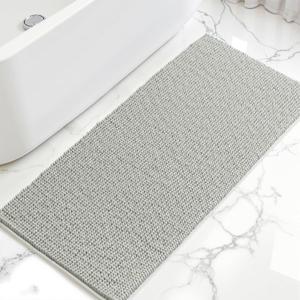 SUBRTEX Bathroom Rugs, 24" x 55" Chenille Bath Rug Soft Short Plush Bath Mat Soft Shower Mat Water Absorbent Shower Mat Quick Dry Machine Washable, Light Gray