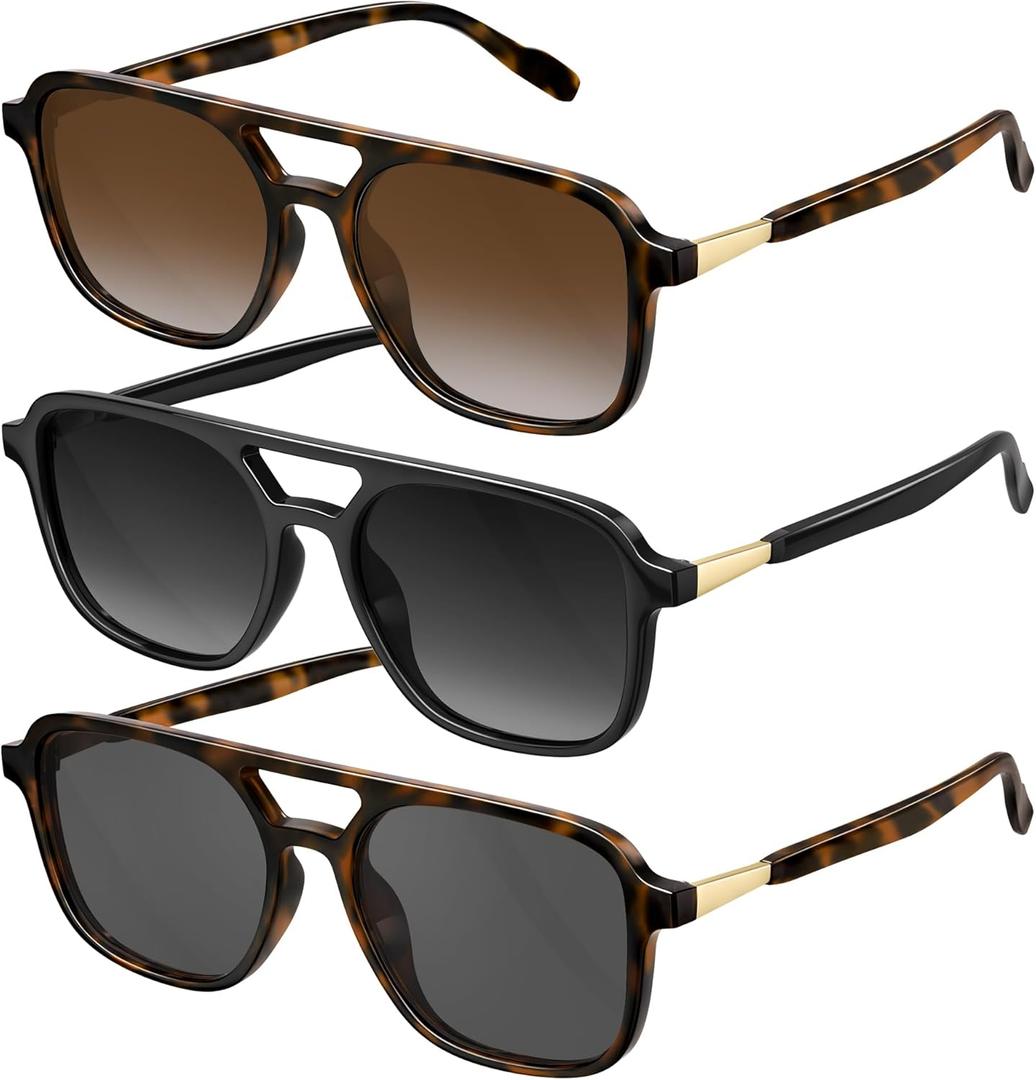 Retro Aviator Sunglasses for Women Men:Polarized Trendy Vintage 70s Rectangle Womens Shades Sun Glasses UV Protection, 3 Packs