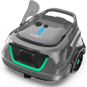 WYBOT Cordless Robotic Pool Cleaner, Automatic Pool Vacuum with 120 Mins, Double Filters, LED Indicator, 2.5h Charging, Ideal for Above Ground Flat Pools (Black Green)