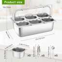 Countertop Food Serving Display Container with Clear Roll Top Cover, Stainless Steel Buffet Food Serving Tray, Condiment Serving Container Dispenser for Restaurant Kitchen Party(6 Compartments) 20.8" x 13" x 13"