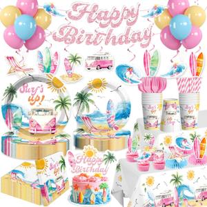 2 x Xynic 205pcs Surf Birthday Party Decorations Tableware Set, 25 Guests