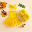 Guodeunh Baby Girl Halloween Costumes Chicken Embroidery Romper Bodysuit Furry Infant Toddler Chick Cosplay Outfit Leg Warmers (Chicken, 6-12 Months)