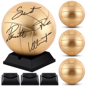 Hiboom Gold Autograph Volleyball with Display Stand Air Pump Size 5 Volleyball for Trophies High School College Anniversary Coaching Gift Awards Championship Party