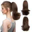 CJL HAIR Claw Clip Ponytail Extension Brown Drawsting Fake Short Faux Wavy Curly 12" Synthetic Hairpiece Hair Piece Ponytails for Womens