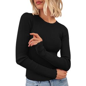PRETTYGARDEN Womens Long Sleeve Shirts Ribbed Knit Fitted Cute Tops for Women Trendy Basic Pullover Shirt Fall Clothes (XXL)