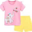 Toddler Girls Summer Outfit Cotton Flutter Sleeve Tank Top and Shorts Cute Clothing Set Size 2T 3 7Y (Pink)