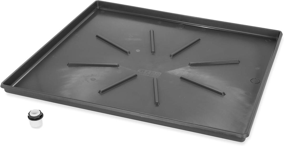 Camco 20784 Low Profile Washing Machine Drain Pan with PVC Fitting, 30 -Inch x 34 -Inch, Graphite - Protects Your Floors from Washing Machine Leaks - Easy to Use