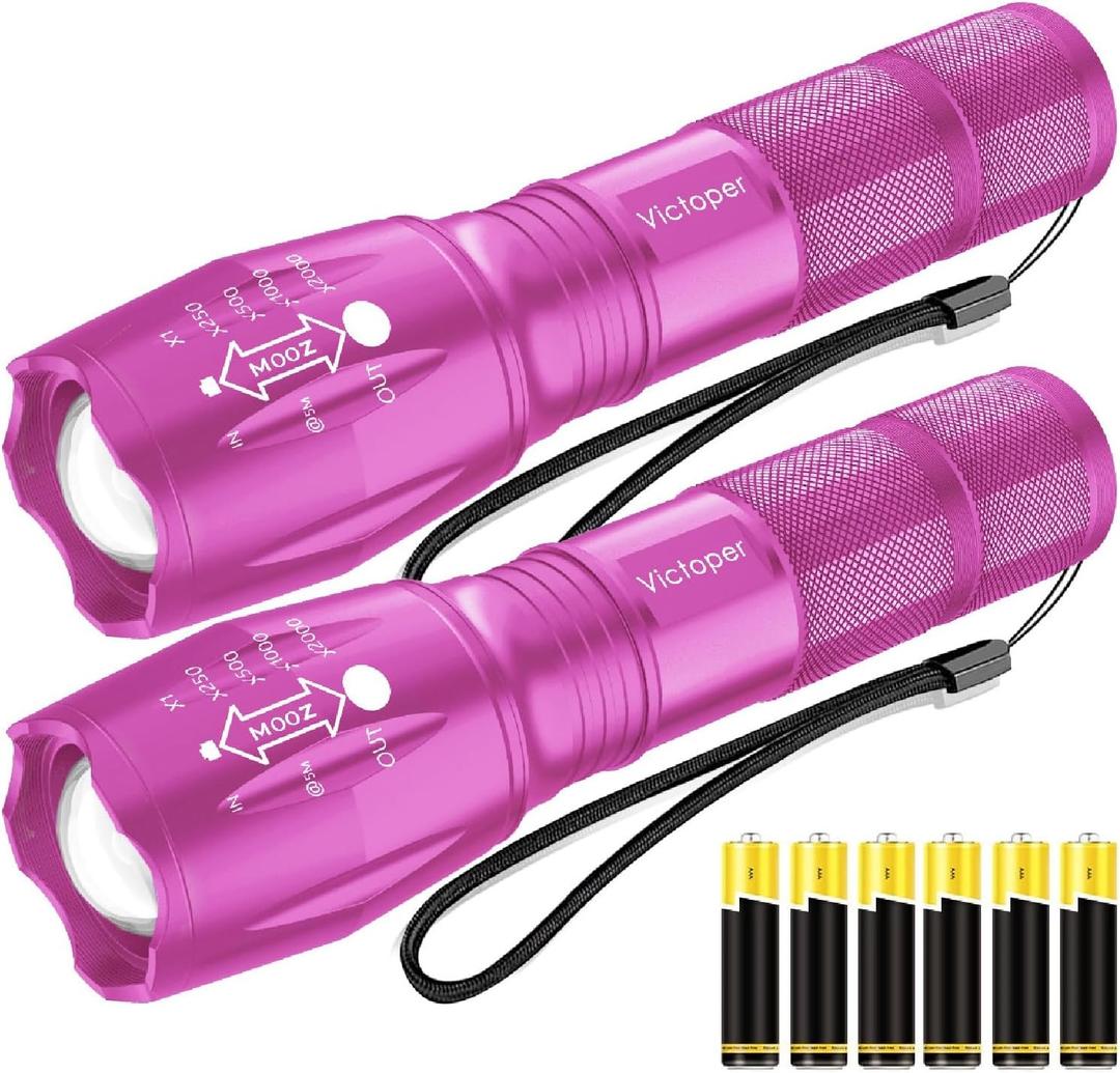 Victoper LED Flashlight 2 Pack Pink, Bright High Lumens Tactical Flashlights High Lumens with 5 Modes, Waterproof Zoomable Flash Light for Outdoor, Gifts for Hunting Camping Essentials Gear Victoper LED Flashlight 2 Pack Pink, Bright High Lumens Tactical Flashlights High Lumens with 5 Modes, Waterproof Zoomable Flash Light for Outdoor, Gifts for Hunting Camping Essentials Gear