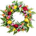 Tulip Wreaths for Front Door Decor, 22" Artificial Tulips Babysbreath Wreath Decorations for Spring Summer Home Door Window Outside Wall Indoor Outdoor Porch and Birthday Mother's Day Party