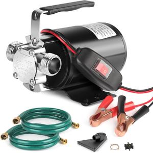 12 Volt Water Pump, Portable Transfer Pump, 330GPH Larger Flow, 1/10HP Electric Utility Pump with On/Off Switch, 2 * 6 Water Hose Kit for Garden Pools Aquariums Hot Tub