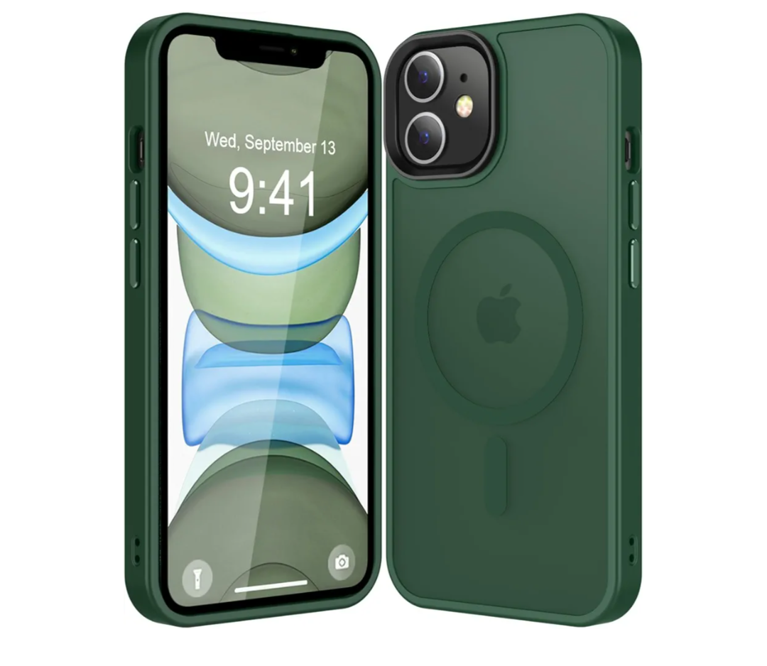 Strong Magnetic for iPhone 11 Case Compatible with Magsafe, [13FT Drop Resistant] Translucent Matte Skin Feeling Back, Aluminum Alloy Keys Shockproof Phone Case, Midnight Green Pack of 2