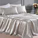 FreshCulture Satin Sheets King Size - 4 Piece Luxury Soft Silky Sheets for Hair and Skin, Similar to Silk Bed Sheet Set with 1 Deep Pocket Fitted Sheet, 1 Flat Sheet & 2 Pillowcases (Leopard)