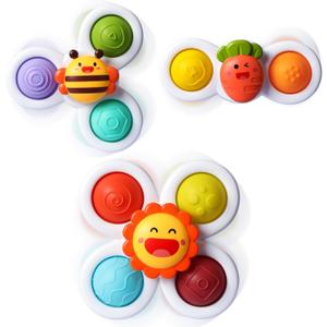ALASOU 3 Pcs Pop Suction Cup Spinner Toys for 1 Year Old Boy Girl|Novelty Spinning Tops Toddler Toys Age 1-2|Sensory Baby Bath Toy for Toddlers 1-3|12 18 Months Boy Birthday Gift for Infant
