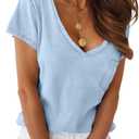 Eurivicy Women's Shirts Summer V-Neck Short Sleeve T-Shirts Casual Basic Plain Tee Tops with Pocket (Large)