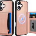 for iPhone 16 Wallet Case - Fits 4 Card Slots, Compatible with MagSafe for Women Aesthetic Durable PU Leather Credit Card Holder Kickstand Phone Cover for Apple 16, Rose Gold