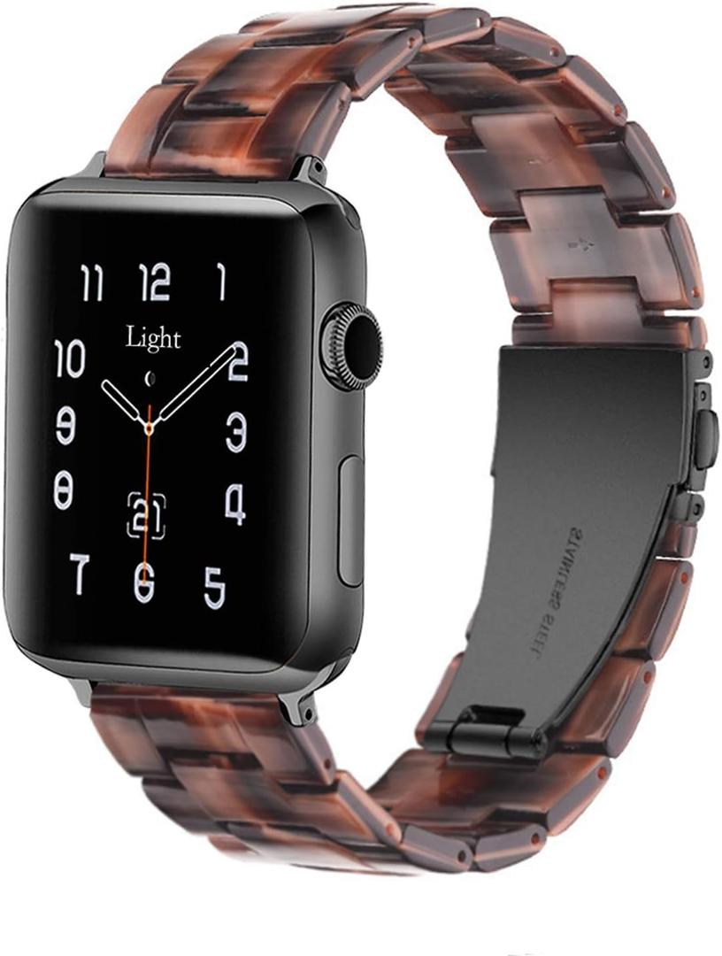 Light Apple Watch Band-Fashion Resin iWatch Bands for Women Men Bracelet Compatible with Stainless Steel Buckle for Apple Watch Series 10 Series SE Series 9 Series 8 Series 7 6 5 4 3 2 1 Ultra 2 1, 38mm/40mm/41mm/42mm(Series 10), 49mm/46mm/45mm/44mm/42mm(Series 3 2 1) (Sweet Chocolate)