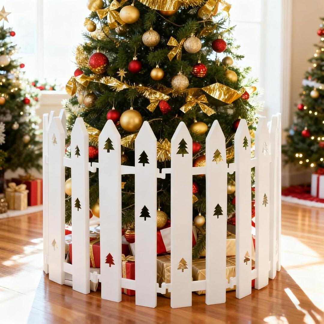 Extra Height 16 Christmas Tree Fence, 36pcs Christmas Tree Gate, White Christmas Fence Decorations for Cat, Small Dog, Suit for Christmas, Birthday, Wedding Decoration