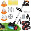 Electric Weed Wacker Cordless Eater Battery Powered, 21V Lightweight No-String Weed Trimmer with 2 Battery Operated & Wheels, 3 in 1 Stringless Grass Trimmer/Edger/Brush Cutter for Garden Yard Lawn