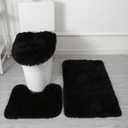 Eanpet Black Bathroom Rugs Sets 3Piece Bath Mat Solid Bath Rug Floor Mats Washable Shower Rug with U-Shaped Contour Rug Toilet Lid Cover, Set of 3