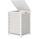 oakvivo Bamboo Laundry Hamper, 17.7" x 17.7" x 25.6" Bathroom Waterproof Wood Laundry Basket with Lid and Handles, Laundry Sorter with Removable Washing Bag, Laundry Bin Organizer for Bedroom(White)