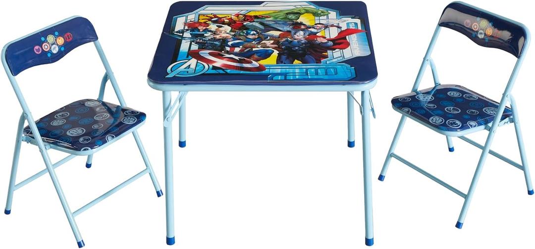 Marvel Avengers 3-Piece Kids Activity Table and Chair Set  Square Table with 2 Folding Chairs, Superhero-Themed Furniture for Ages 3+, Ideal for Playroom, Arts & Crafts, or Snacks