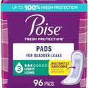 Poise Incontinence Pads & Postpartum Incontinence Pads, 3 Drop Light Absorbency, Long Length, 96 Count (4 Packs of 24), Packaging May Vary