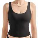 SUUKSESS Women Scoop Neck Tank Top Summer Sleeveless Going Out Double Lined Basic Tops (Small, Black)