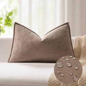Kevin Textile 12x20 Inch Lumbar Pillow Cover 1 Pack Soft Boucle Textured Decorative Waterproof Rectangle Cushion Elegant Accent Pillow for Couch Sofa Chair Bed Home Decor Indoor Outdoor Taupe