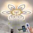 Snowflake Modern Ceiling Fan with Light and Remote, Low Profile Ceiling Fans with remote, 26 Inch Flush Mount Ceiling Fan with 3 Light Color 6 Speeds, Fandelier Ceiling Fan for Kitchen Bedroom-White