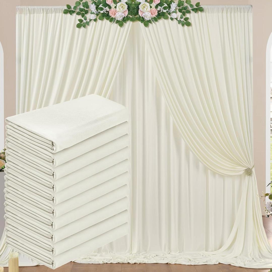 50 ft x 10 ft Wrinkle Free Ivory Backdrop Curtain for Wedding Parties, Fabric Ivory Photo Backdrop Drapes 10 Panels 5x10ft for Baby Shower Photoshoot Engagement Birthday Party Photography Background