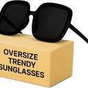 miyya Oversized Polarized Sunglasses Women, Trendy Retro Sun Glasses for Women 2025, Oversized Shades (Black/Black)