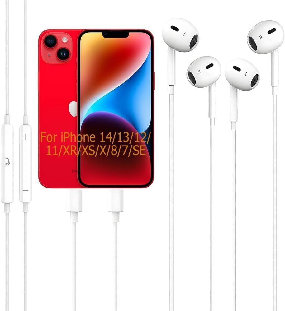 2 Pack Earbuds for iPhone Headphones Wired HiFi Stereo Headsets [MFi Certified] Noise Reduction Earphones for iPhone 14/13/12/11/XR/XS/X/8/7/SE Support iOS System(Built-in Microphone & Volume Control)